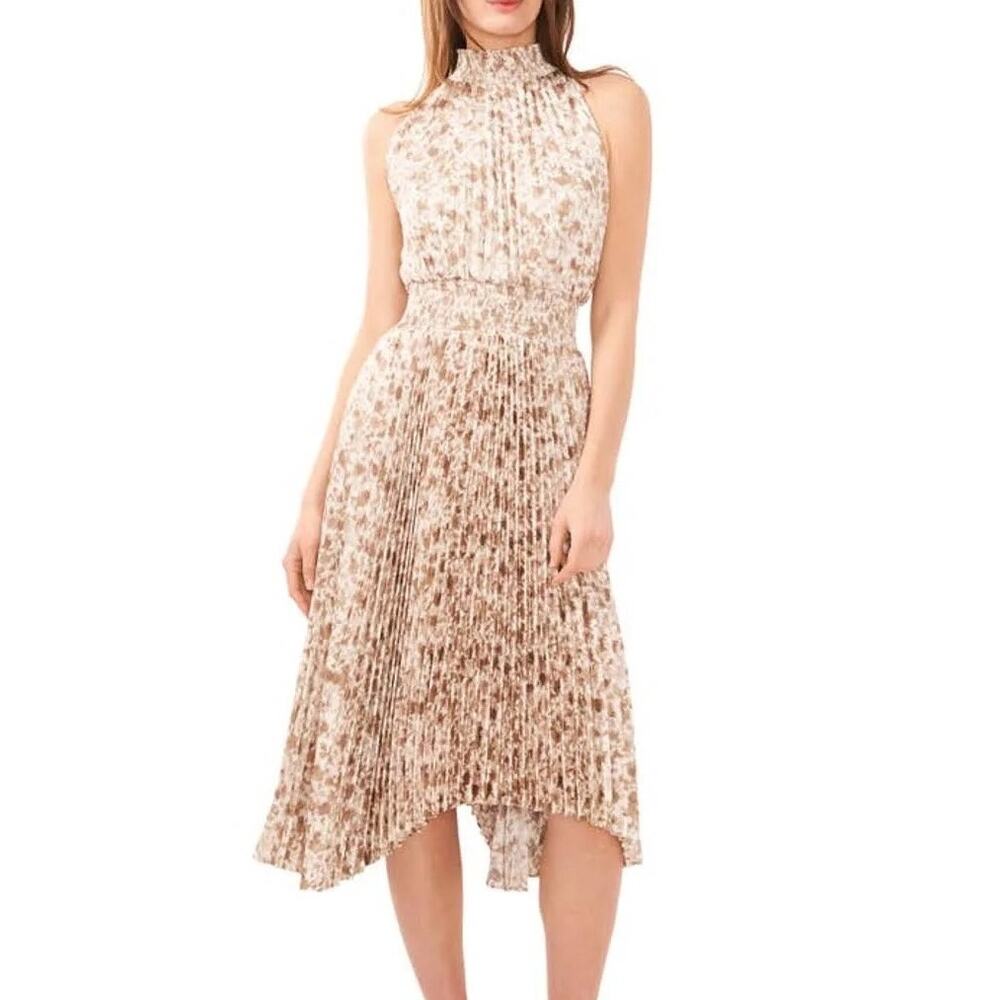Halogen Pleated Hi-low Satin Midi Dress Nordstrom Large NEW Formal Wedding Guest